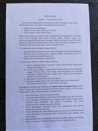 PENGUMUMAN PEREKRUTAN CALON PERANGKAT DESA SILANGJANA
